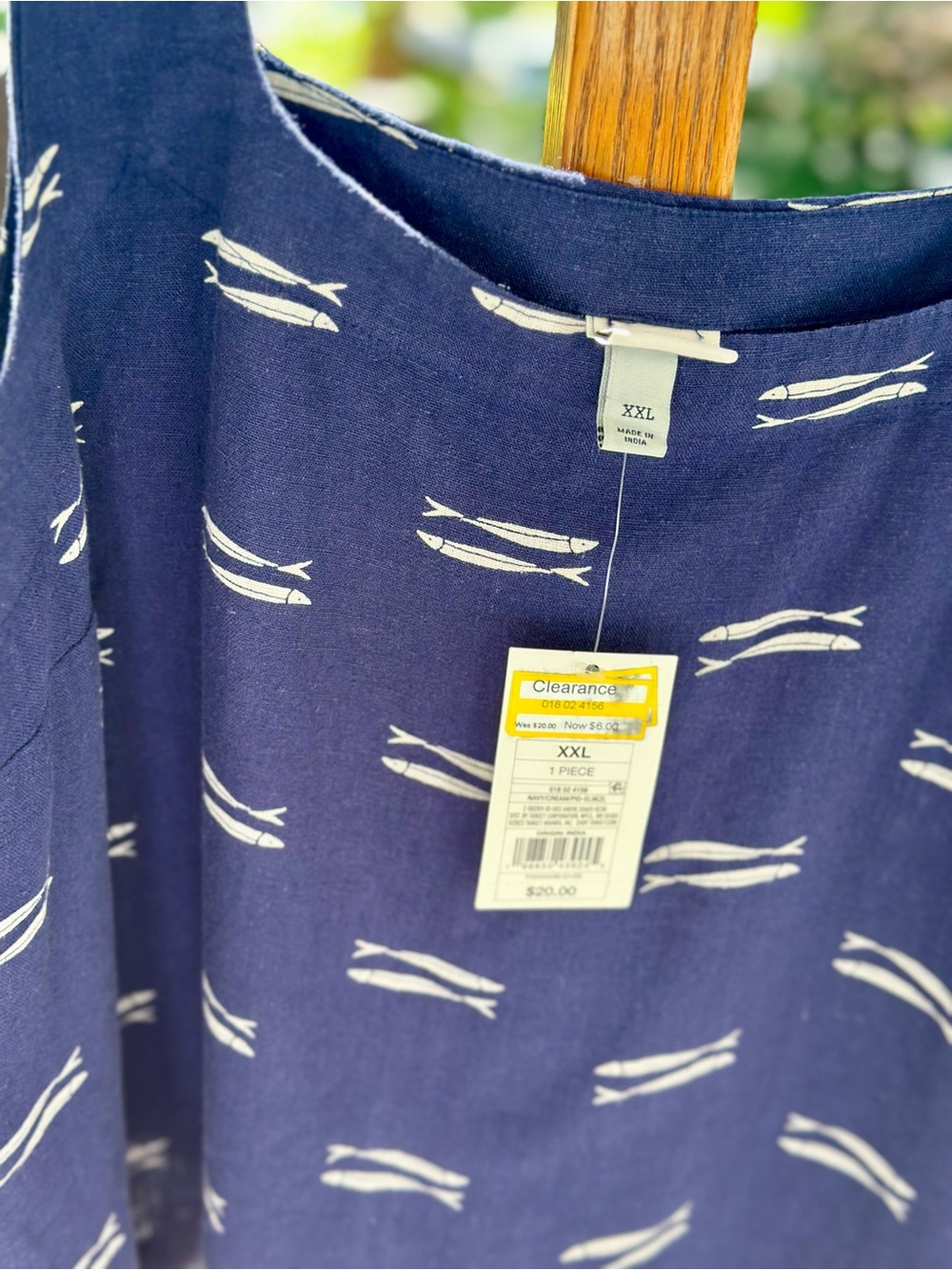 Navy Fish Print Linen Rayon Tank Top XXL Coastal Nautical Beach NWT - Picture 4 of 7